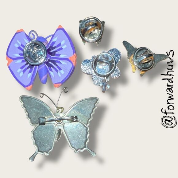 Vintage Butterfly Brooch Set – Lot of 5 – Mixed Metals, Wood & Enamel - Picture 7 of 8